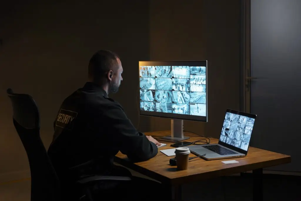 Agent sécurité en salle de contrôle